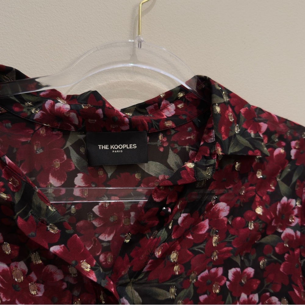 The Kooples Paris Raspberry Love Blouse Burgundy Red Floral Metallic Size 1 - Picture 6 of 14